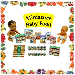 Miniatyrförpackningar för barnmat och burketiketter till Krissy-dockor (digital nedladdning)