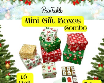 Printable Mini Christmas Presents COMBO Dollhouse Miniature Scene Gift Boxes 1.6 & 1.12 Scale Ornaments