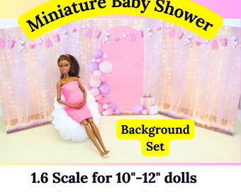 Mini Girl Baby Shower Dollhouse Room: Printable Background Walls (PDF Download)