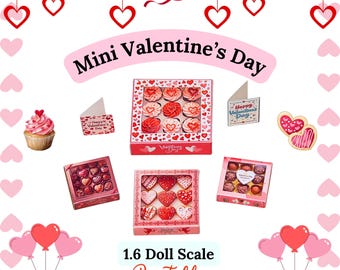 1.6 Dollhouse Valentine printable Miniature Doll Chocolate Candy Cupcakes Cards JPG PDF Digital Download