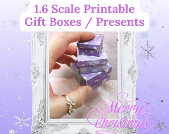 Purple Printable Mini Christmas Presents Dollhouse Miniature Scene Gift Boxes 1.6 & 1.12 Scale Ornaments