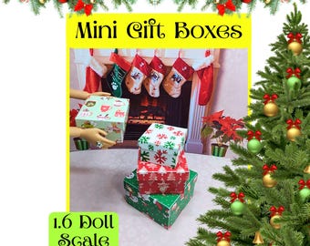 Printable Mini Christmas Presents Dollhouse Miniature Scene Gift Boxes 1.6 & 1.12 Scale Ornaments SetB