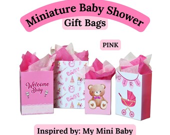 Miniature Gift Bags: Pink Baby Shower Favors (Digital Download)