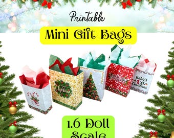 Printable Mini Christmas Gift Bags Dollhouse Miniature Presents  1.6 & 1.12 Scale Ornaments  Shopping
