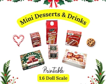 Mini Christmas Desserts Printable Miniature Thanksgiving Food Doll Size 1.6 Scale Digital Download PDF