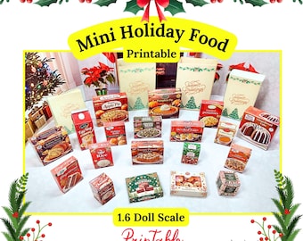 Miniature Christmas Food Printable Holiday Meal 1.6 scale 10" to 12' dolls Photo Props