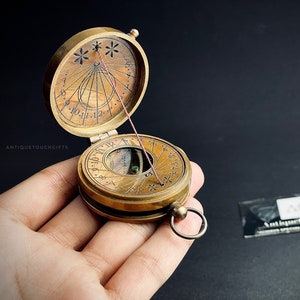 Handmade Antique Style Thread Brass Compass Nautical with Leather Case | Pocket Sundial Compass | Gift For Him, Gifts for Independence Day