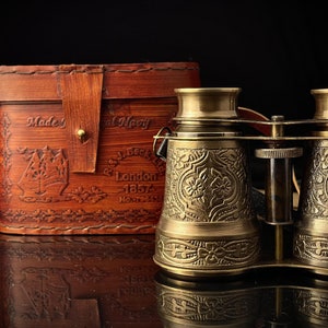 Jumelles en laiton antique avec étui en cuir - Décoration nautique vintage - Entièrement fonctionnelles - Cadeau parfait pour les voyageurs, cadeau fait main pour maman