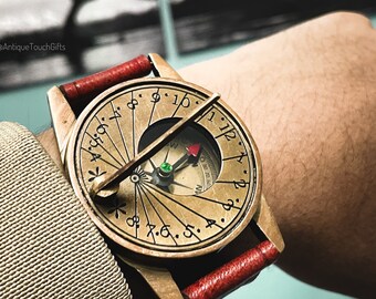 Handgefertigte Steampunk Messing Handgelenk Kompass & Sonnenuhr - Vintage-Style Uhr, Perfektes Geschenk für den Mann, Sammlerstück Nautisch | Oster Geschenk