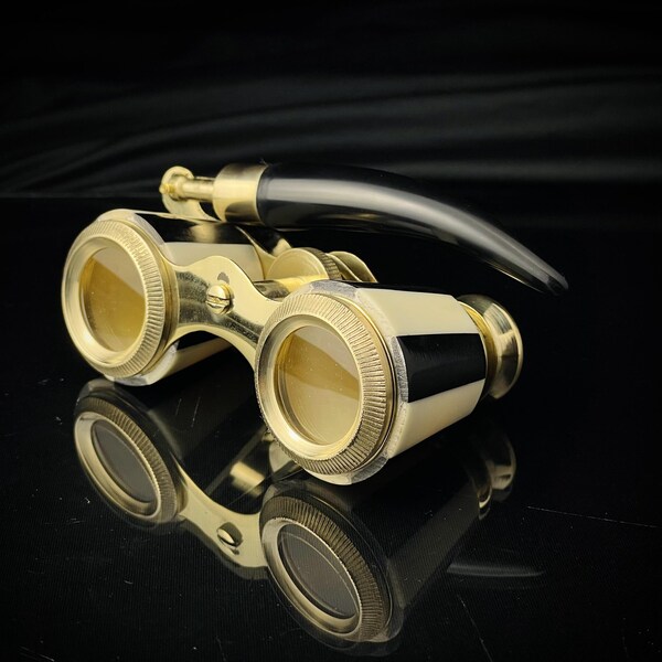 Black Mother of Pearl Opera glasses with handle Brass Binoculars for Bird Watching, Anniversary Gift For Wife, Gifts for Mom