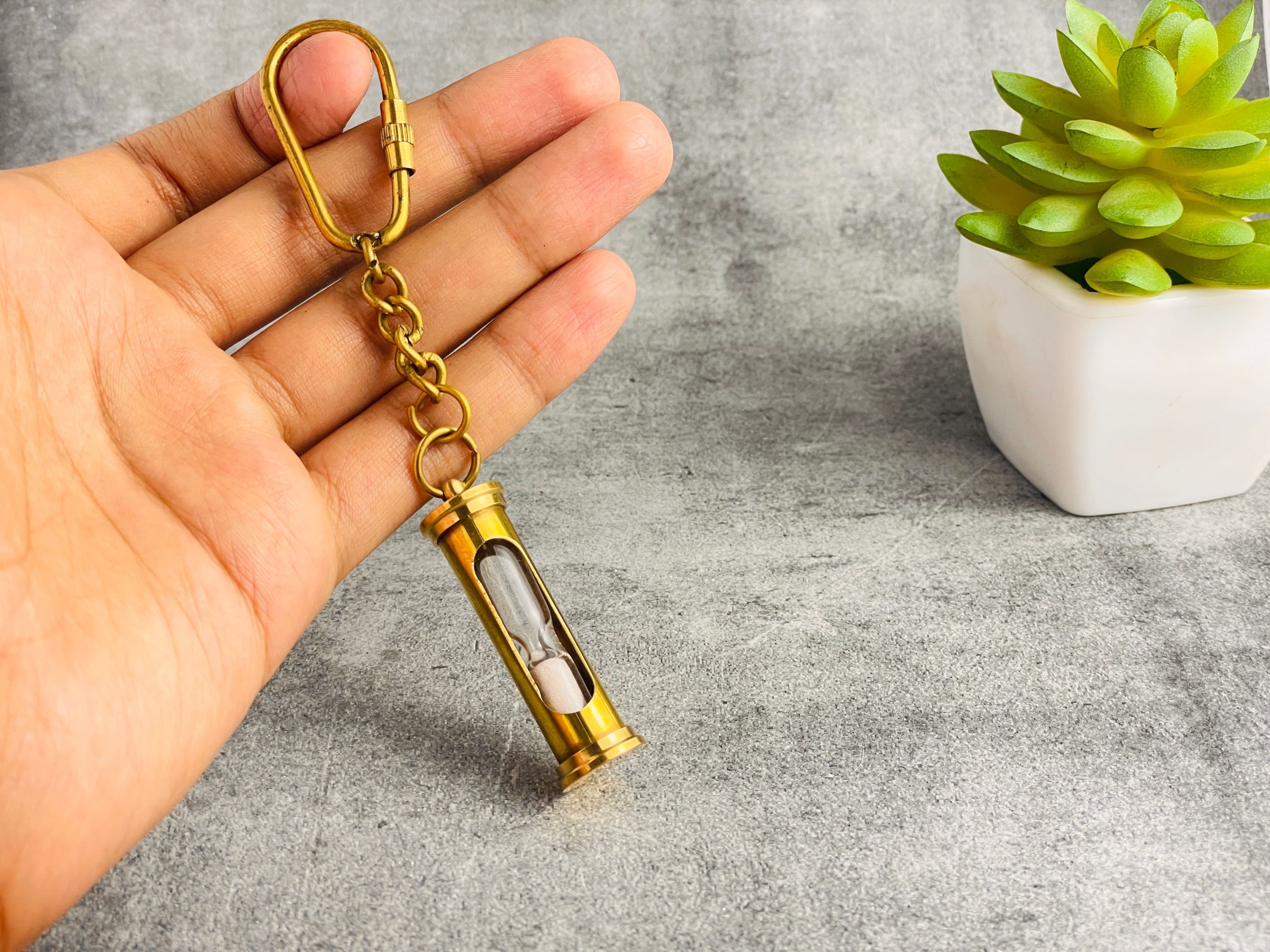 Brass Sand Timer Keychain | Functional Nautical Steampunk Hourglass - Etsy