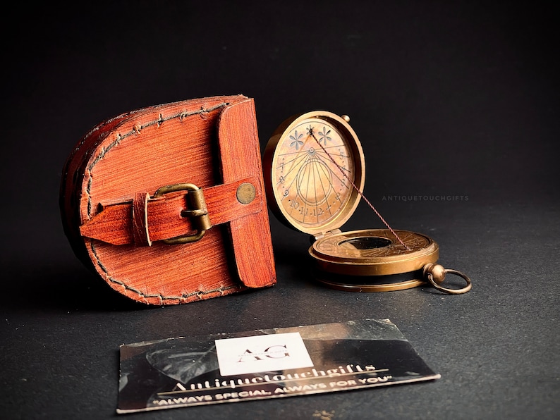 Handmade Antique Style Thread Brass Compass Nautical With Leather Case ...