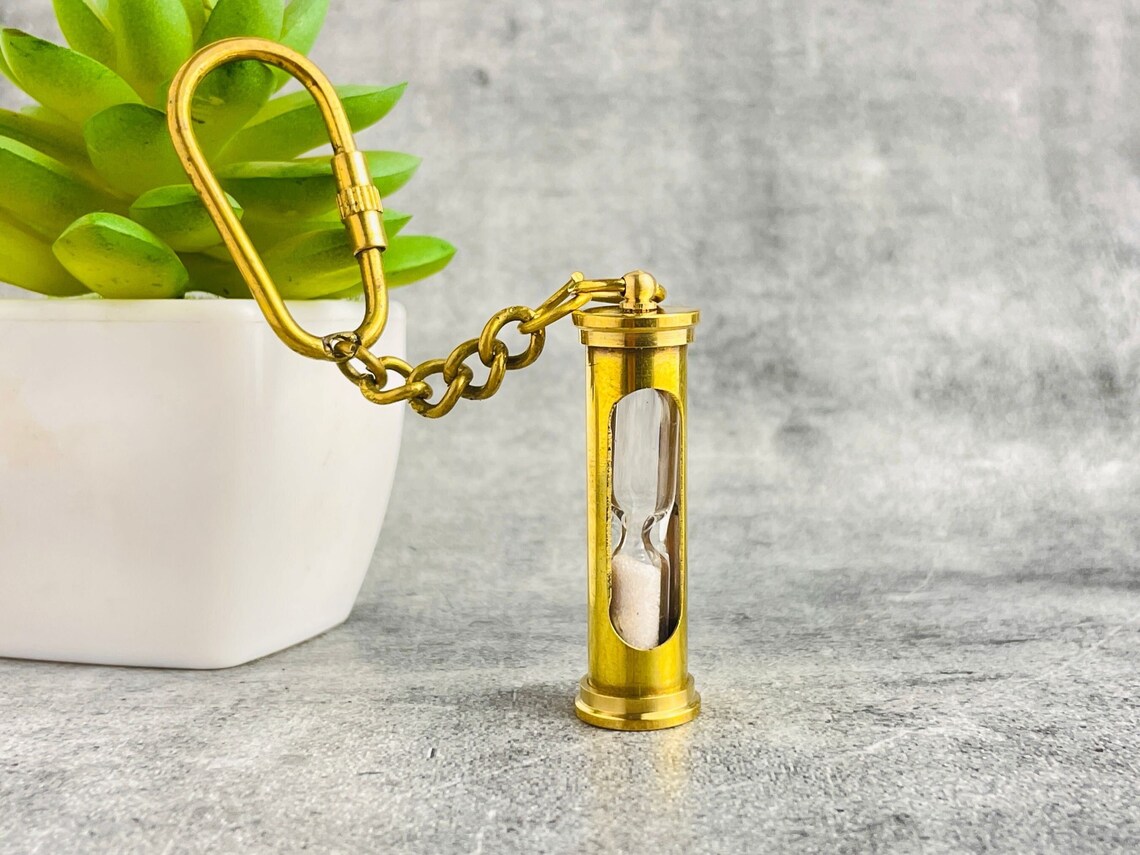 Brass Sand Timer Keychain | Functional Nautical Steampunk Hourglass - Etsy