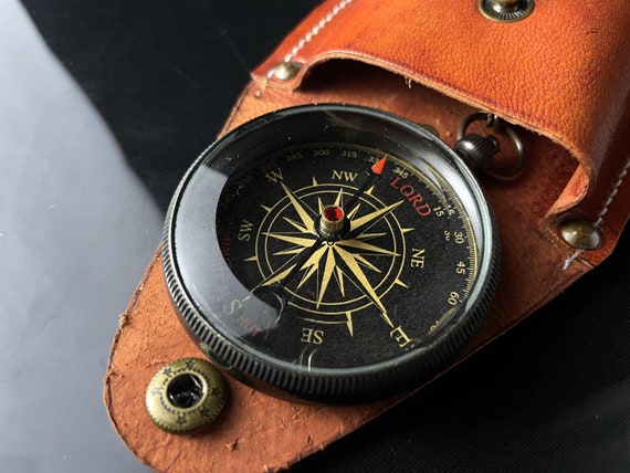 Antique Brass Compass – Handmade Engraved Pocket Compass with Leather Case | Christmas & Anniversary Gift For Him