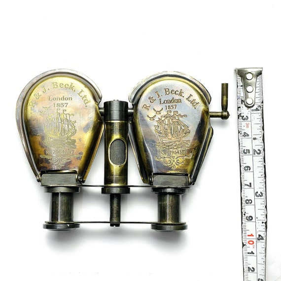 thumbnail image 2 of R & J Beck Nautical Brass Binocular Folding Monocular Telescope With Leather Case 2 of 6