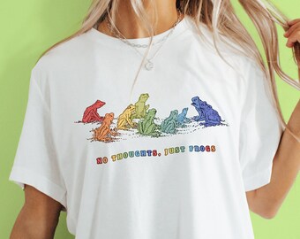 No thoughts, Just Frogs Funny Meme T Shirt , Rainbow Toad Tshirt Gift, LGBT Queer Meme zoology Tee, Cute Unisex Oversized Pride T Colourful