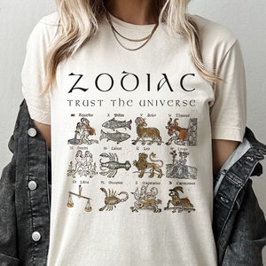 Zodiac Trust the Universe T Shirt / Astrology Vintage Artwork Tee / Star Sign Spiritual Tarot Card Estetica Vintage Unisex T Shirt