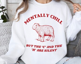 Mentalmente frío divertido carpincho jumper tonto retro unisex salud mental acogedor suéter de conciencia amante de los roedores camisa top vintage rata vida silvestre