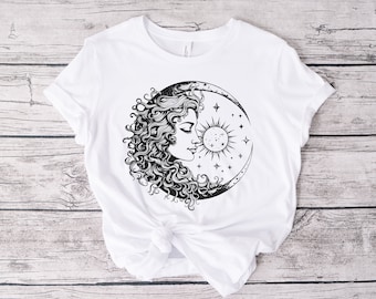 Boho Moon Lady Shirt / Moon And The Sun T shirt / Crescent Moon And Sun Celestial Shirt, Astronomy Shirt, Space Lover Shirt, Astrology Shirt