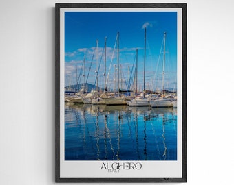 Poster de voyage Sardaigne Alghero : cadeau d'art mural Italie pour les amateurs de décoration intérieure - Décoration murale colorée pour les amateurs de voyage