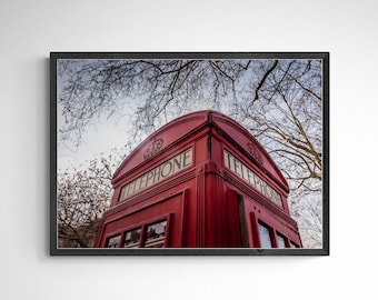 London Travel Print - Red Telephone Box City Wall Art for Aesthetic Room Decor -London Wall Art - Travel Framed Art for Home Decoration Gift