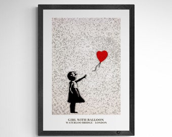 Poster La fille au ballon coeur de Banksy - Une belle oeuvre d'art pour la décoration intérieure | Idée cadeau pour un anniversaire ou un anniversaire