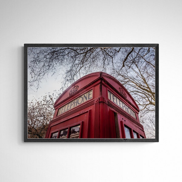 London Travel Print - Red Telephone Box City Wall Art for Aesthetic Room Decor -London Wall Art - Travel Framed Art for Home Decoration Gift