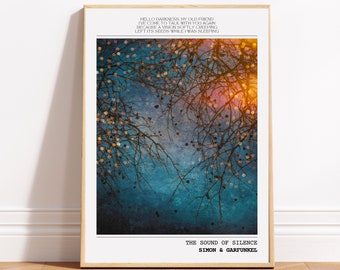 Art mural inspiré de Sound of Silence - impression d'affiche de musique Simon et Garfunkel - cadeau d'anniversaire pour les fans de groupes de folk rock