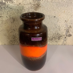 West German Pottery Scheurich Ceramic Vase 213 20 Roth Fat Lava Bay Jasba Brown Orange Statement Studio Pottery