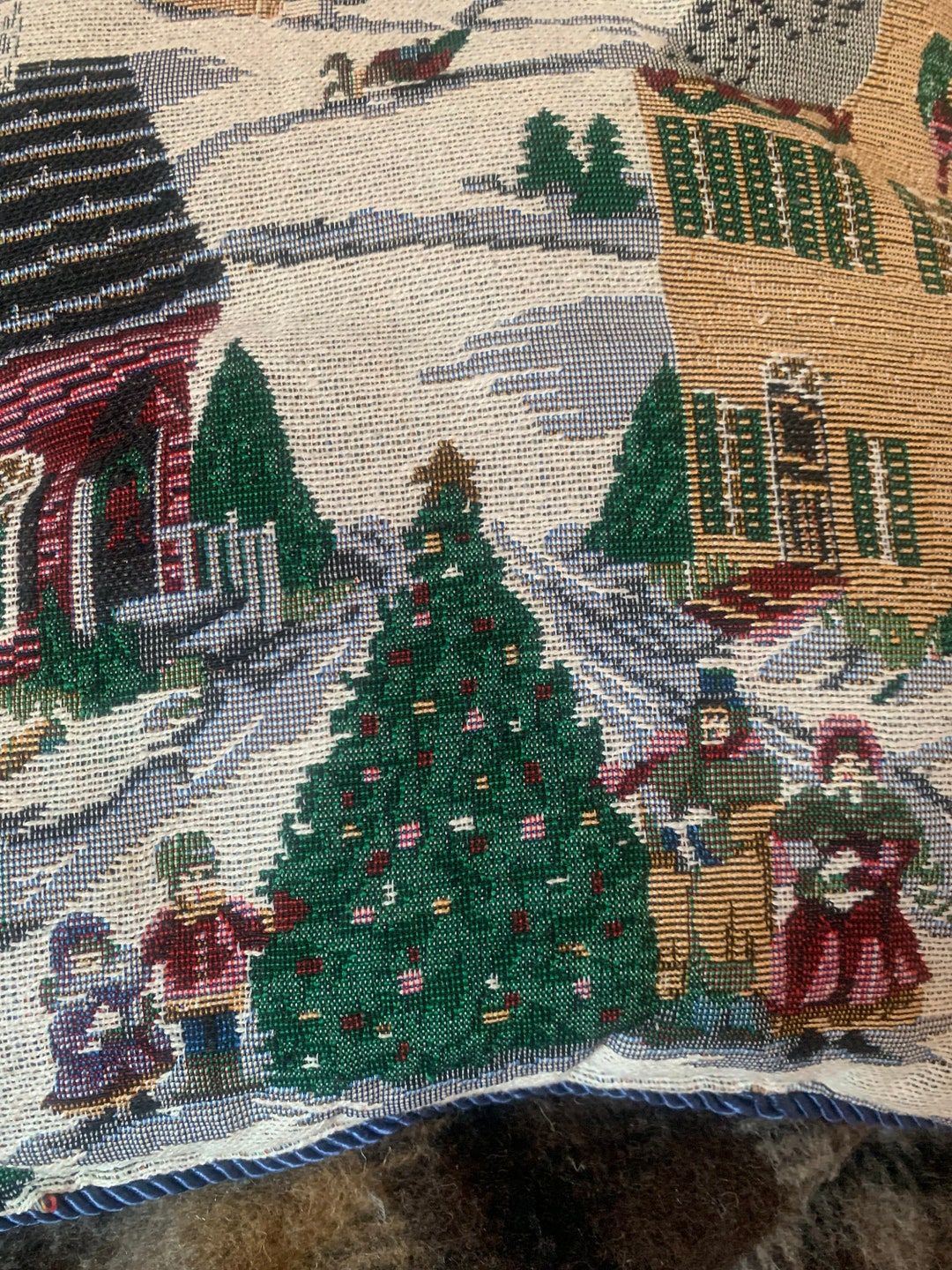 Crossstitched Victorian Winter Scene Throw Pillow Handmade Etsy