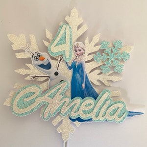 Personalised White Elsa Frozen Cake Topper- Customised Elsa Snowflake Birthday Cake Topper - Elsa Cake Topper - Frozen Cake Party Decor