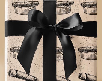 Vintage Cigars Wrapping Paper, Fathers Day, Christmas Whiskey Gift Wrap, Bourbon & Scotch Lovers, Cigar Aficionado, Bartenders Craft Paper