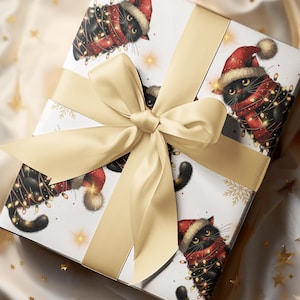 Black Cat Christmas Wrapping Paper, Cute and Funny Kitten Design, Birthday Gifts, Special Occasions, Animal Lovers, and Cat Enthusiasts.