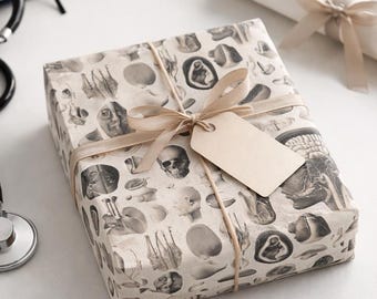 Papel de regalo vintage con anatomía del oído para médicos, otólogos, audiólogos, estudiantes de medicina, científicos, educadores y profesionales de la salud.