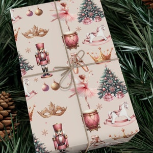 Tema del balletto natalizio, carta da regalo "Winter Wonderland", eleganza natalizia rosa, confezioni per biglietti, inviti, hobby creativi, Schiaccianoci