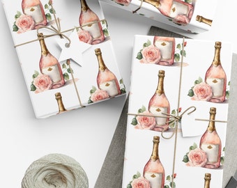 Carta da regalo con champagne rosé, carta da regalo con champagne estivo, cancelleria ad acquerello, confezione di compleanno, confezione regalo per addio al nubilato, carta di nozze