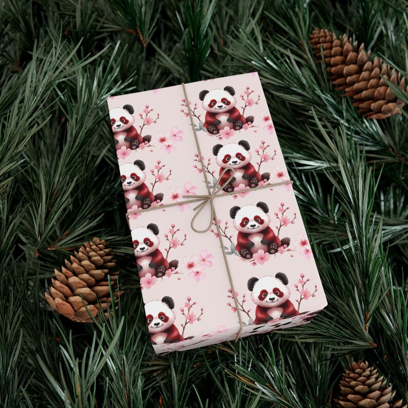 Panda Wrapping Sakura Red Panda Wrapping Paper, Elegant Japan Style Gift Wrap, Baby ...