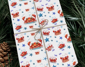 Red Crab Christmas Gift Wrap: Coastal Holiday Packaging, Nautical Festive Paper, Eco-Friendly Special Wrapping for Beach Lovers