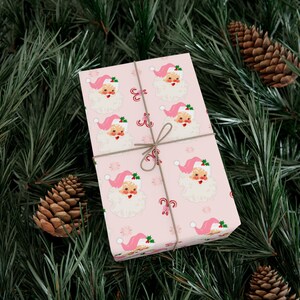 Pink Vintage Santa, Christmas Gift Wrap, Holiday Gift Packaging, Special Occasion Wrapping, EcoFriendly Wrapping, Festive Paper image 3