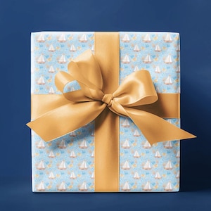 Nautische Weihnachtsgeschenkverpackung, Urlaub Verpackung, Verpackung für besondere Anlässe, umweltfreundliches Papier, Festliches Papier, Thema Meerleben, Boot