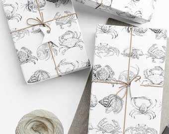 Minimalist Crab, Christmas Gift Wrap, Holiday Packaging, Special Wrapping, EcoFriendly Paper, Costal Festive Wrap Paper, Nautical Theme