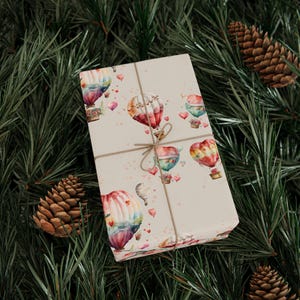 Pastel Watercolor Wrapping Paper: Air Balloon Design for Valentine, Anniversary Wrap, Mother's Day, Wedding Gifts - Unique Gift Packaging