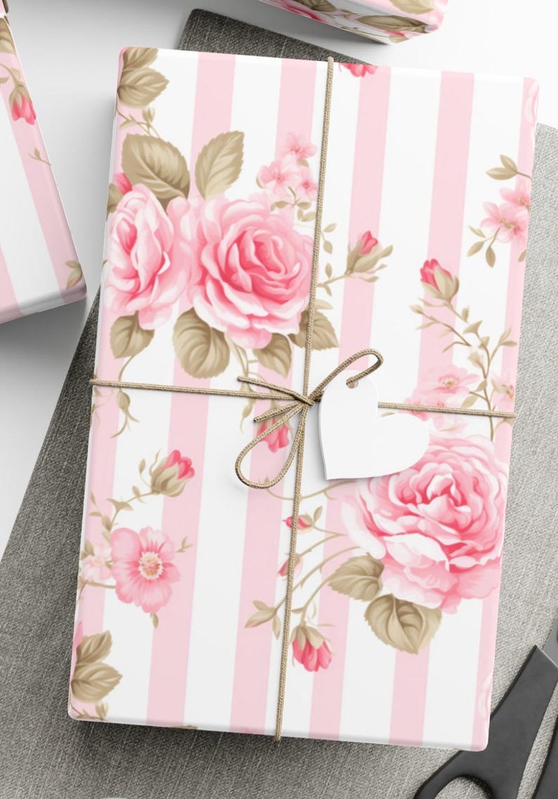Pink Rose Wrap, Classic Style Wrapping, Pastel Holiday Packaging ...