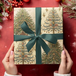 Vintage Christmas Tree Style Winter Wonderland, Holiday Packaging, Special Occasion Gift, EcoFriendly Wrapping, Elegant Festive Paper