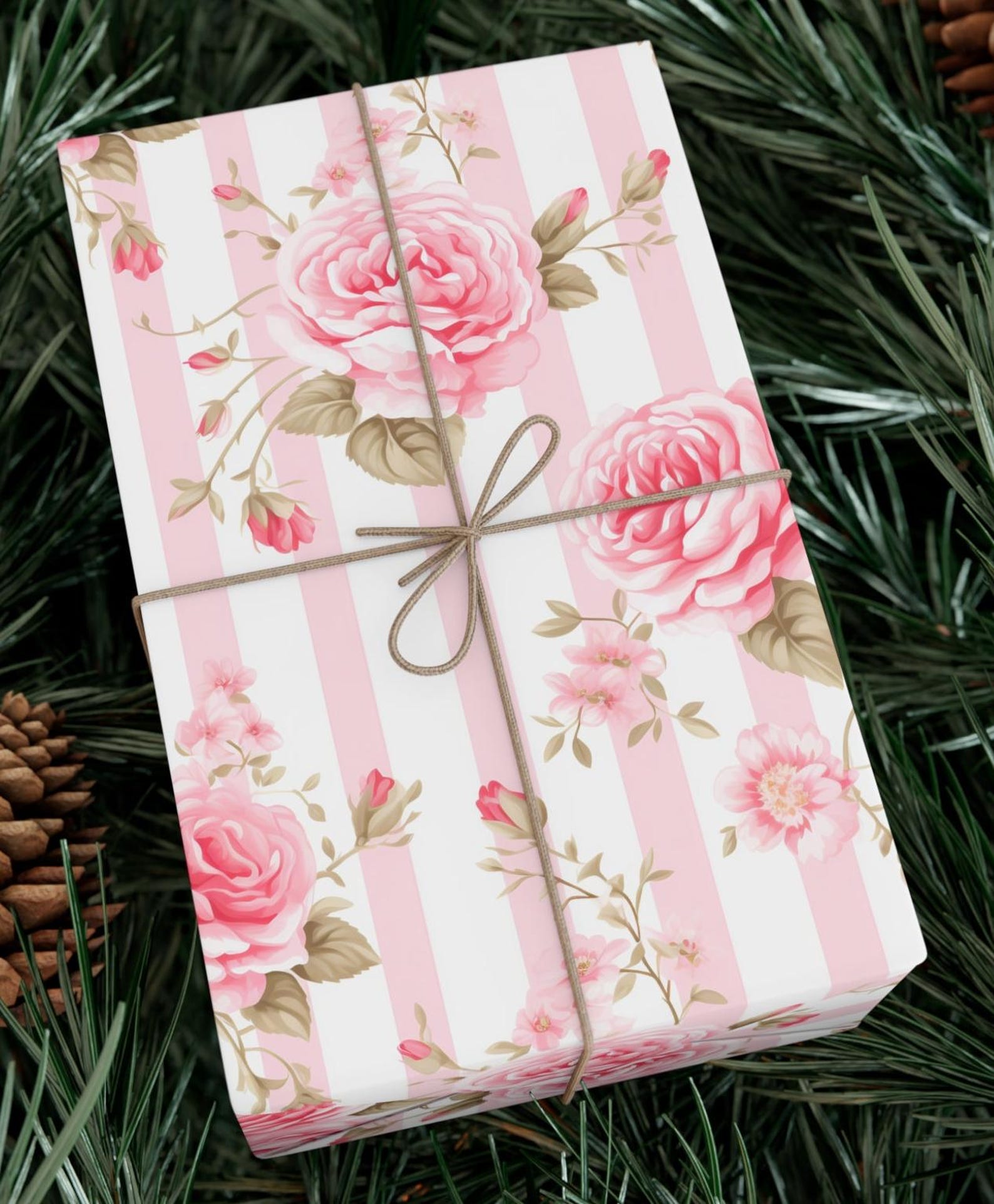 Pink Rose Wrap, Classic Style Wrapping, Pastel Holiday Packaging ...