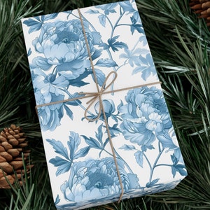 Chinoiserie Paper, Chinoiserie Floral Wrapping Paper Roll, Bouquet Paper, Blue White Coastal Wedding Toile, Floral Gift Wrap, Mother's Day