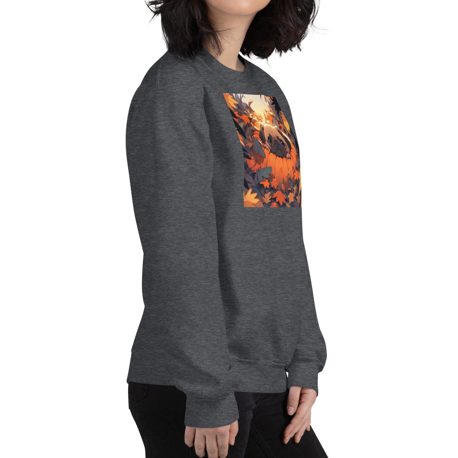 Discover Cute Pug in a Pumpkin Spooky Halloween Dog Sweatshirt, Anime Mini Pug Halloween Shirt, Pumpkin Spice, Dog Dad Mom, Spooky Vibe Sweatshirt