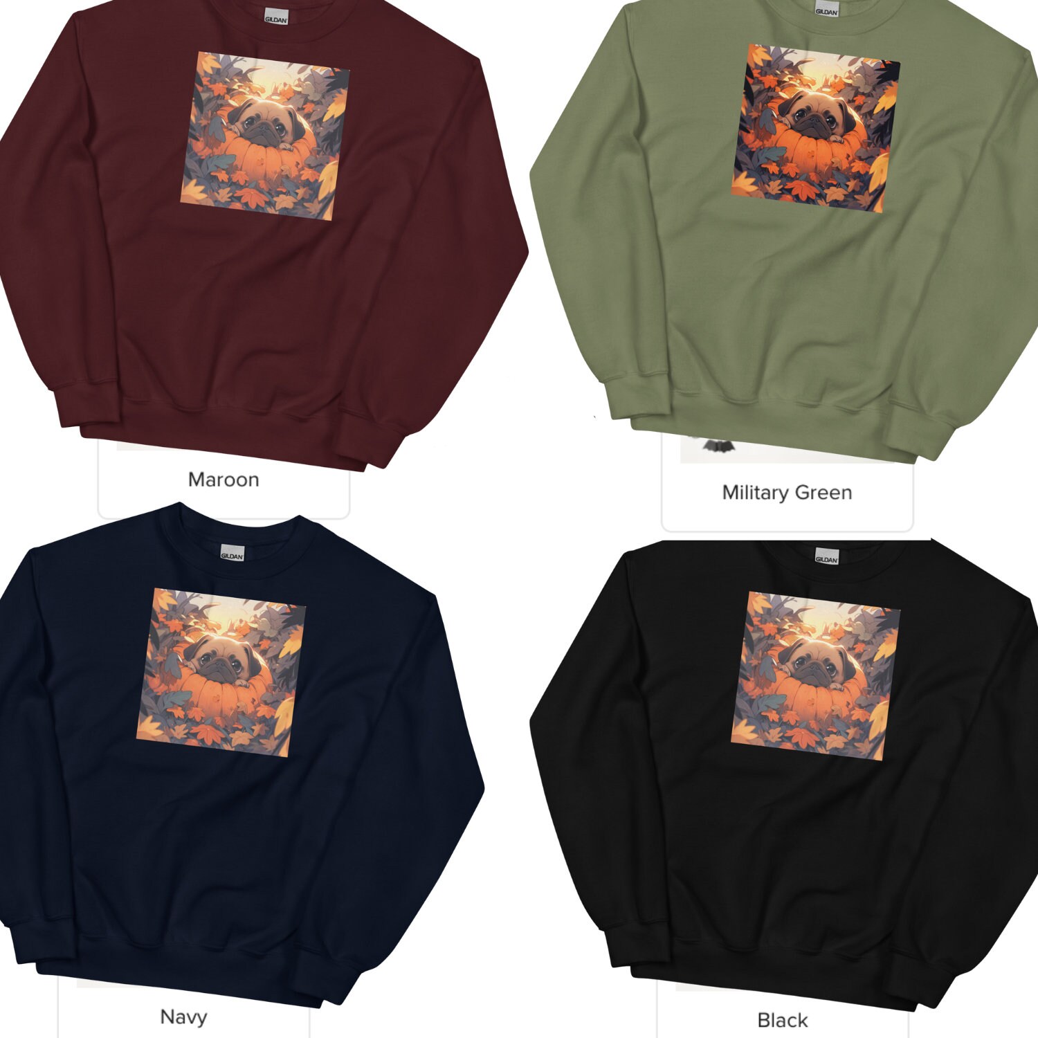 Discover Pug in a Pumpkin Spooky Halloween Dog Sweatshirt, Kawaii Anime Mini Pug Halloween Shirt, Pumpkin Spice, Dog Dad Mom, Spooky Vibe Sweatshirt