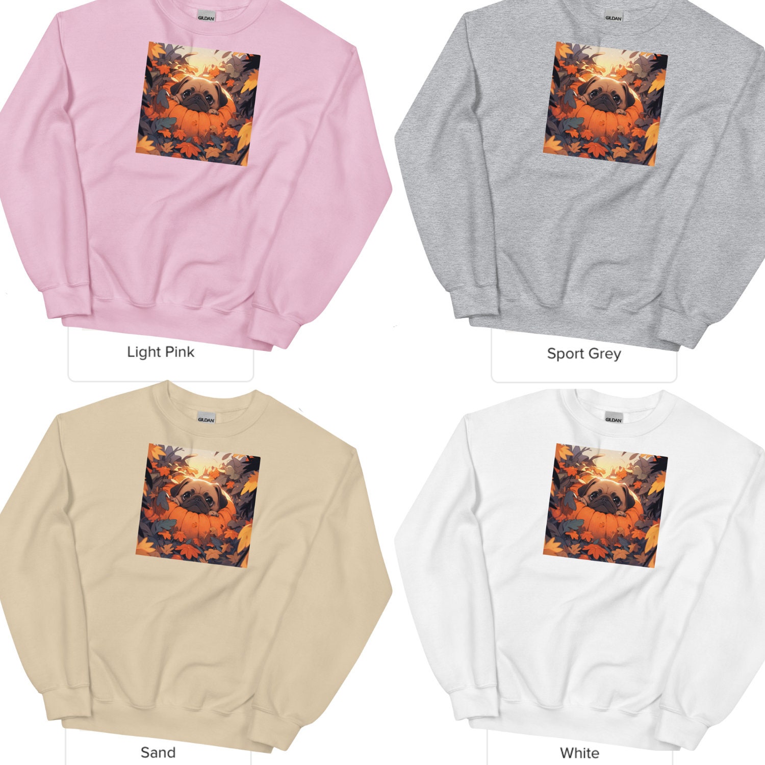 Discover Cute Pug in a Pumpkin Spooky Halloween Dog Sweatshirt, Anime Mini Pug Halloween Shirt, Pumpkin Spice, Dog Dad Mom, Spooky Vibe Sweatshirt