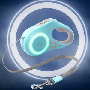 3 M/5 M automatiskt infällbart hundkoppel med ficklampa, LED-ljus som lyser på natten, slitstarkt nylon, polyestertejp